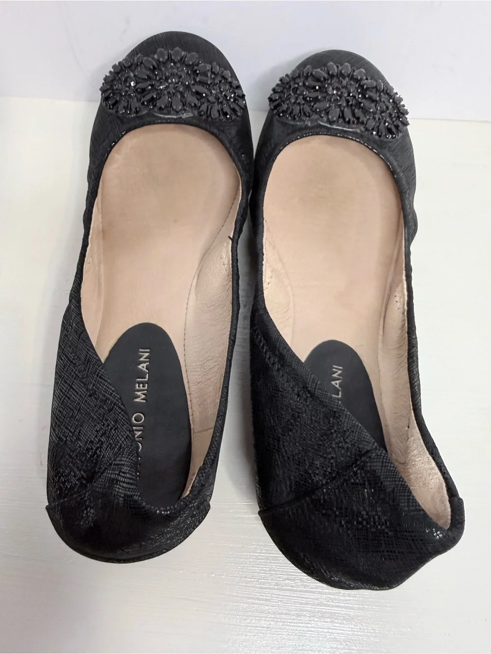 ANTONIO MELANI Black Embellished Ballet Flats 9.5 M